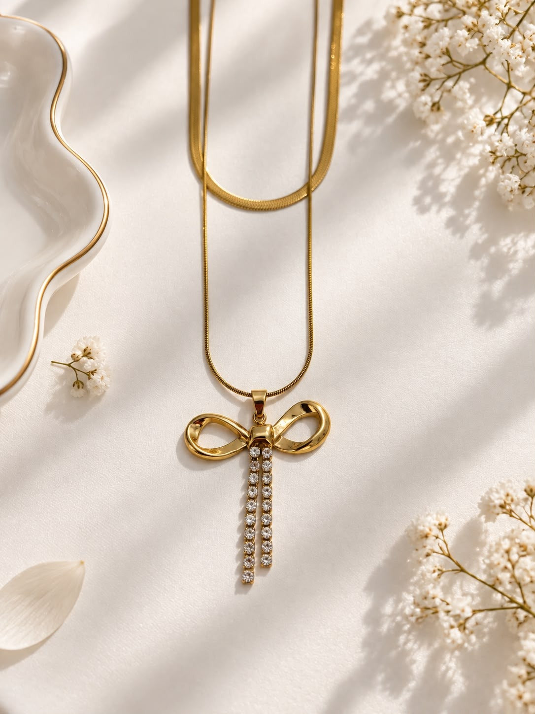 Crystal Bow Layered Necklace