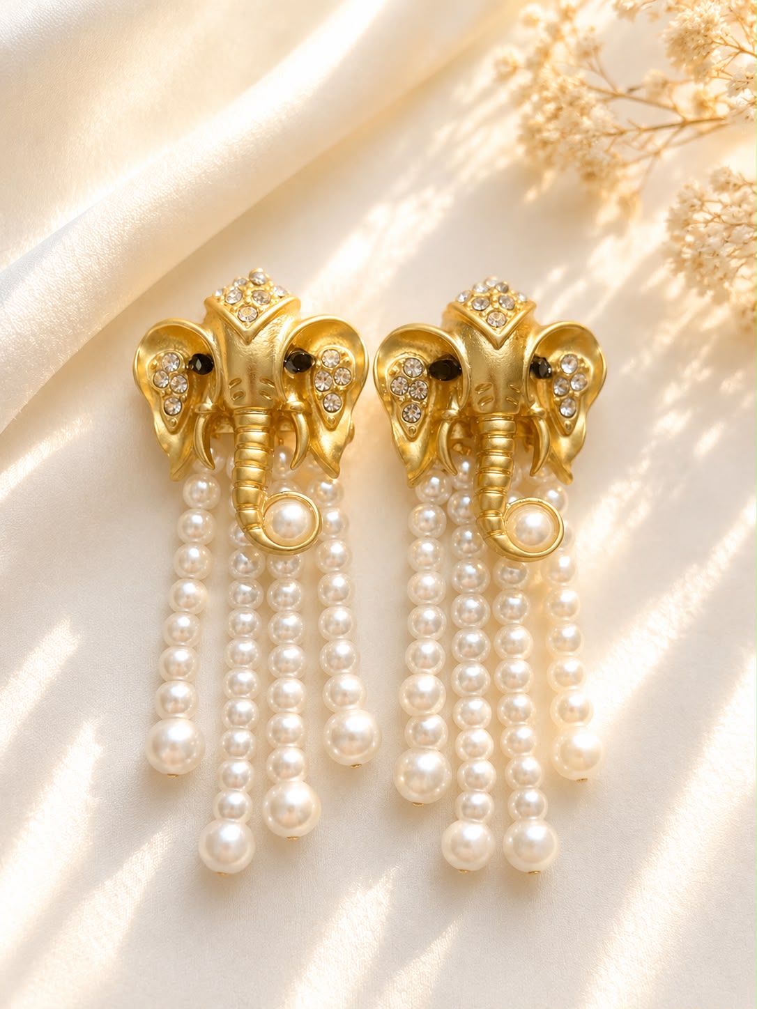 Evil Eye Small Pearl Drop Earrings - model wearing