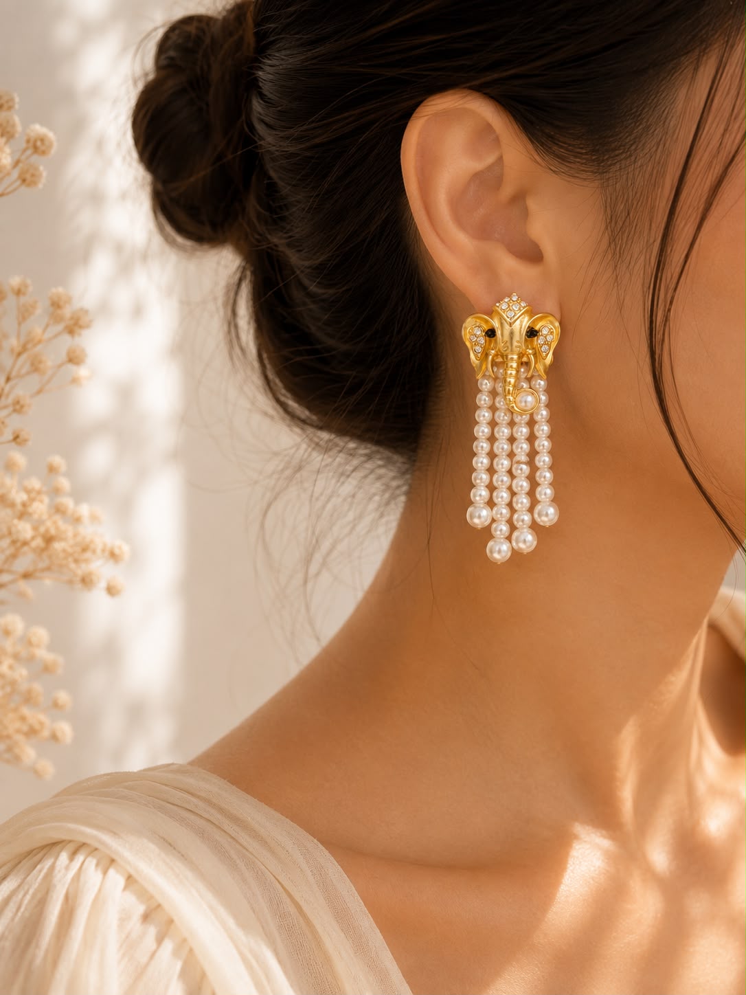 Evil Eye Small Pearl Drop Earrings - product view