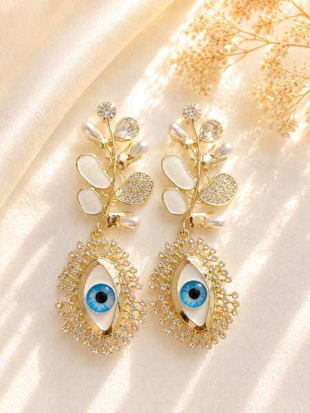 Evil Eye Leaf Pearl Earrings - product view