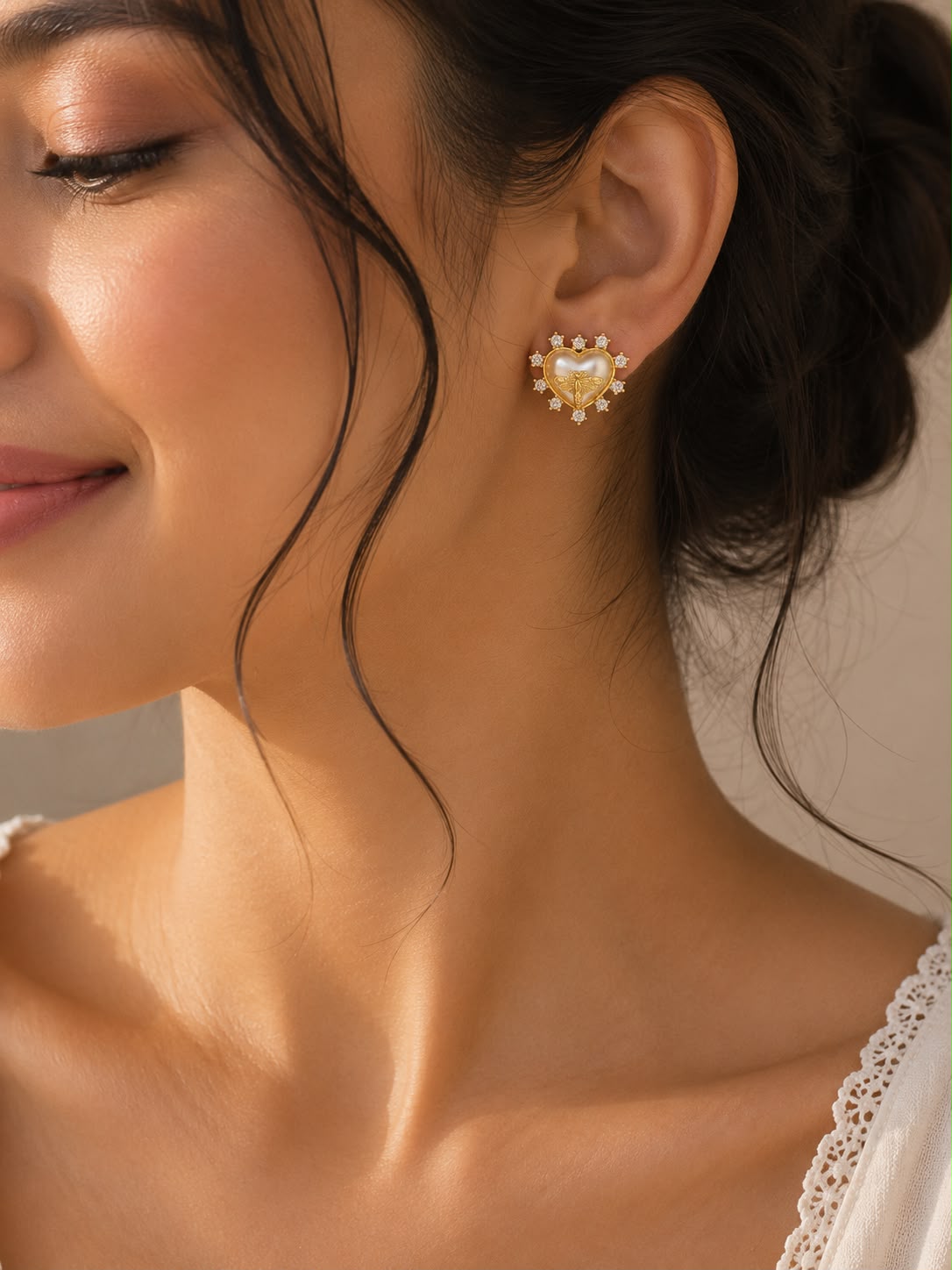 Heart Pearl Dragonfly Earrings - product view