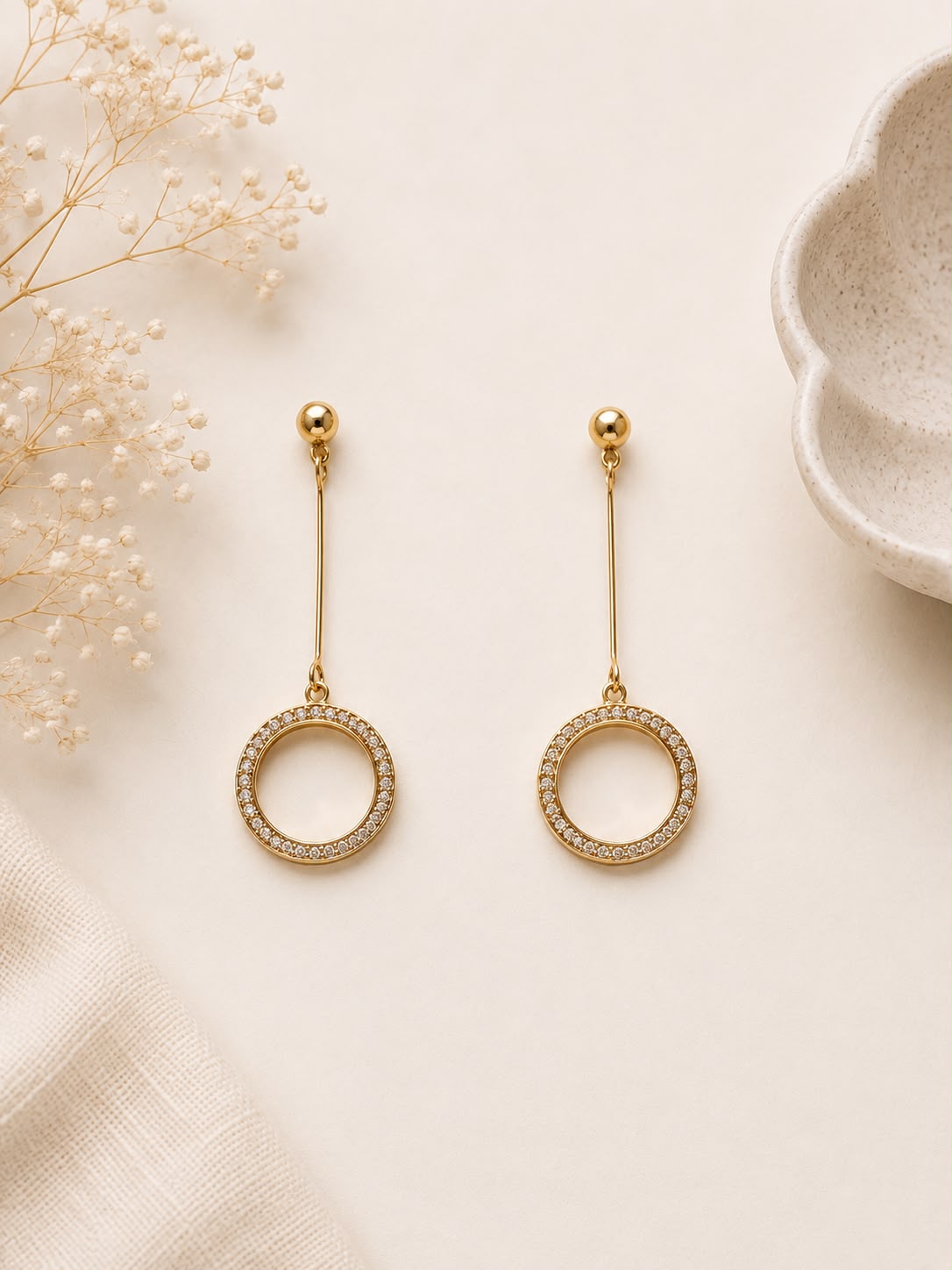 Gold-Tone Halo Circle Drop Earrings
