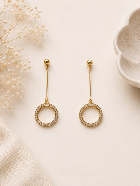 Gold-Tone Halo Circle Drop Earrings