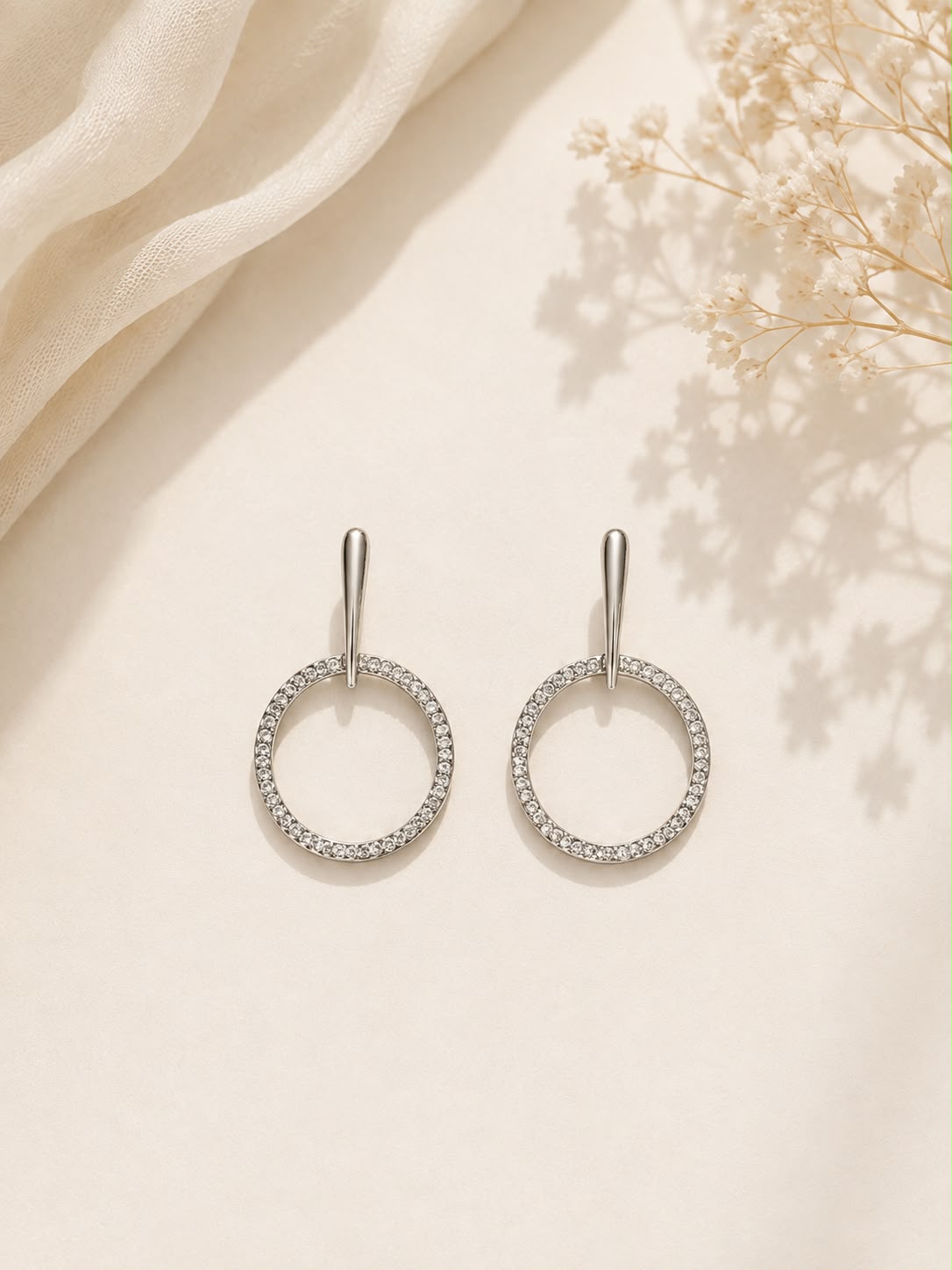 Silver Halo Circle Drop Earrings