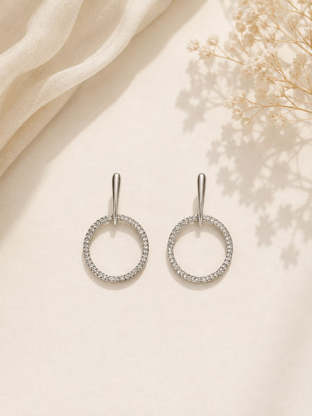 Silver Halo Circle Drop Earrings