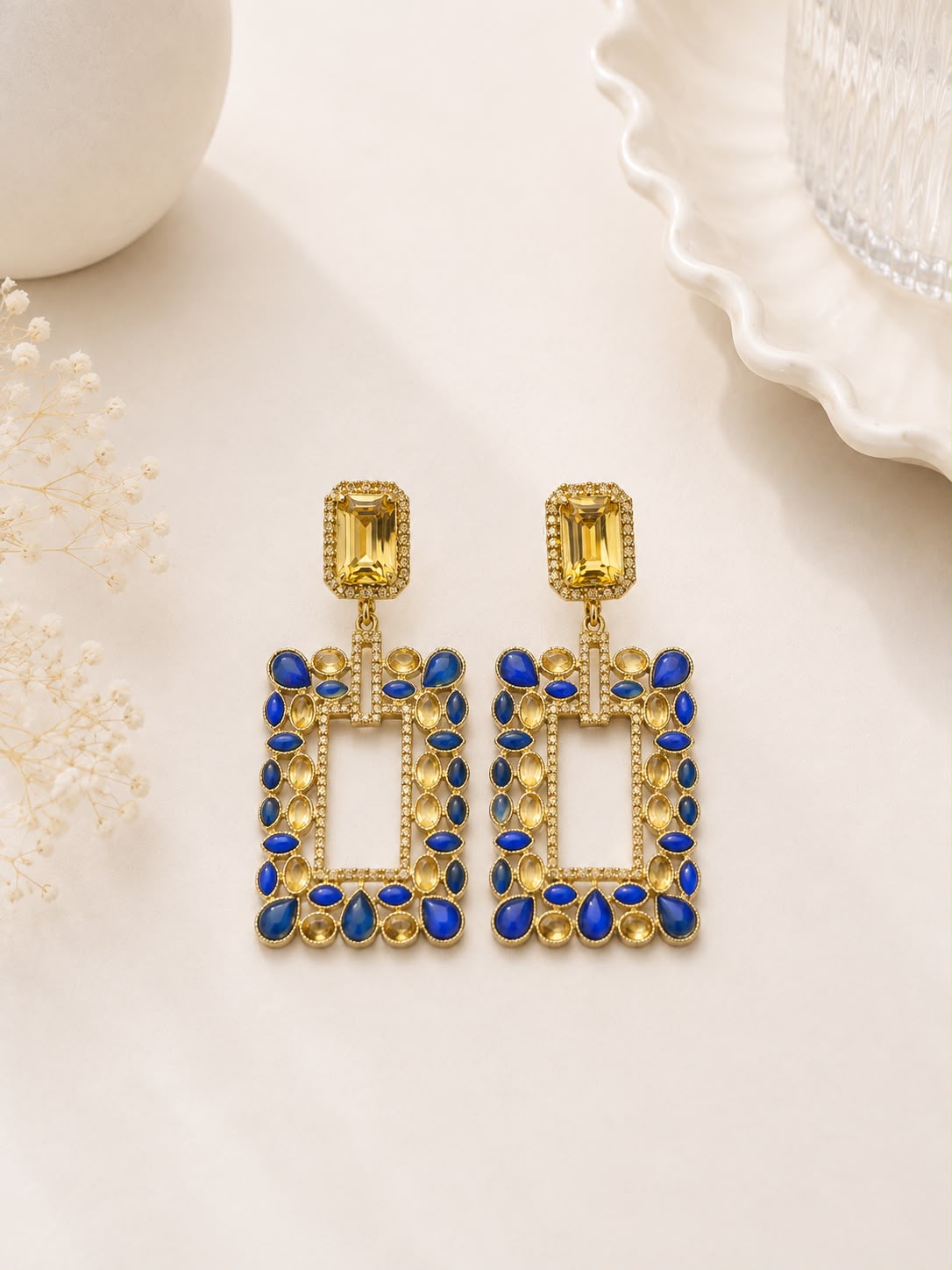 Sapphire Citrine Statement Earrings
