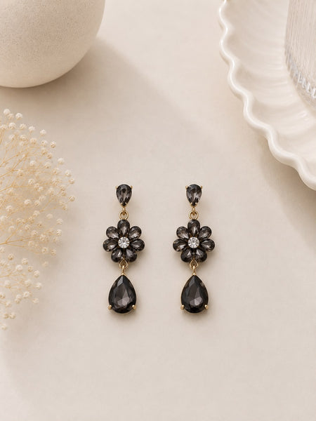 Noir Flower Crystal Drop Earrings
