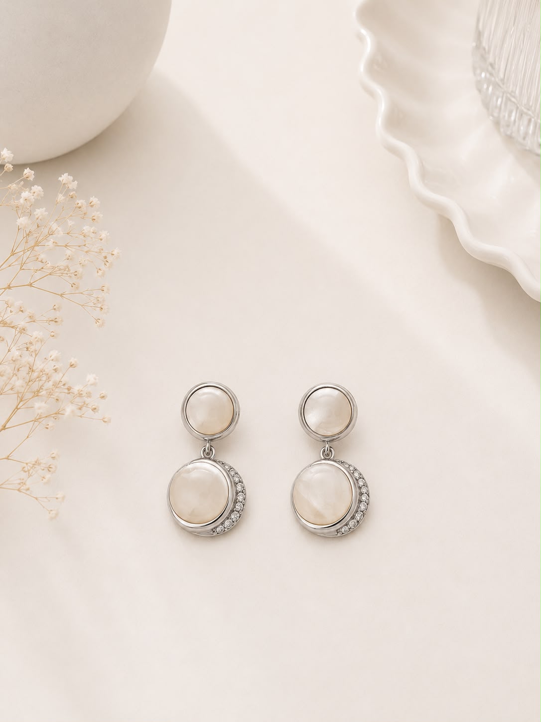 Moonlit Pearl Circle Drop Earrings