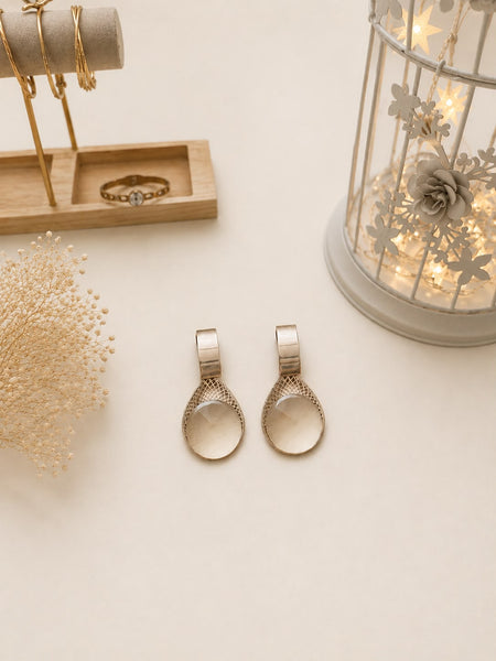 Gold-Tone Teardrop Stone Earrings
