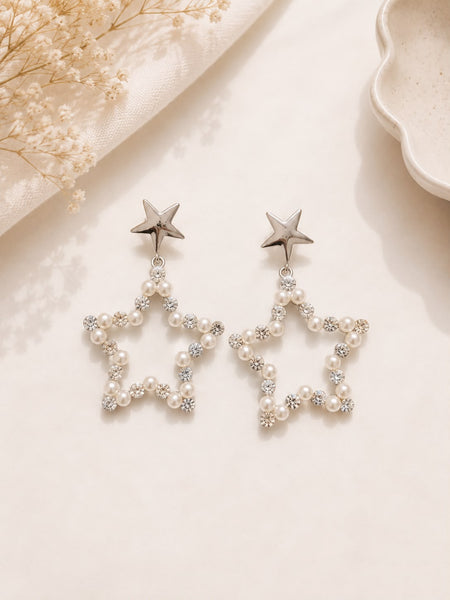 Silver Pearl Star Earrings