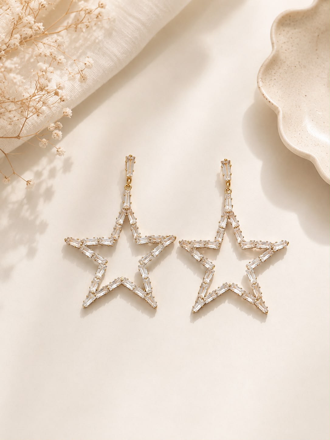 Crystal Baguette Star Drop Earrings