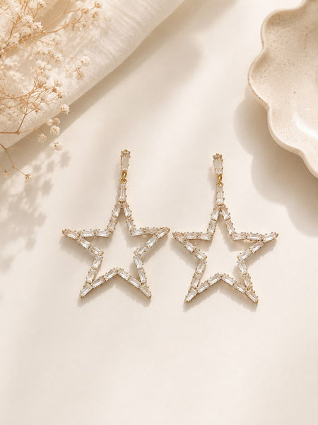 Crystal Baguette Star Drop Earrings