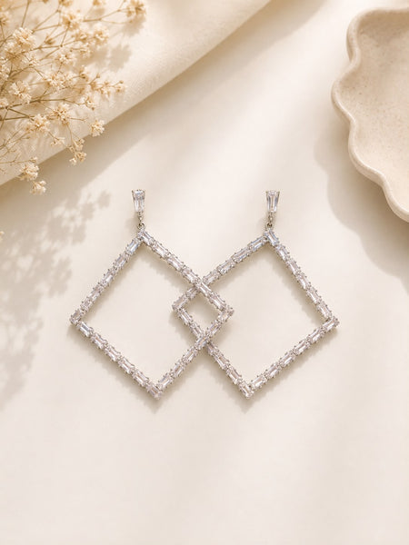 Crystal Baguette Square Drop Earrings